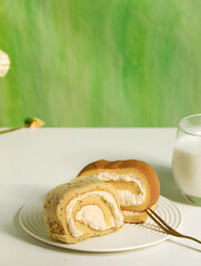 breakfast with milk and cake