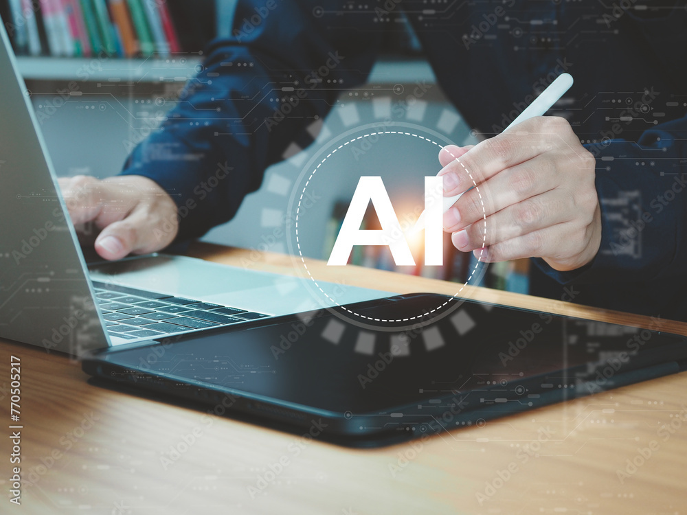 Poster businessmen using ai artificial intelligence technology in future business innovations coming in to 