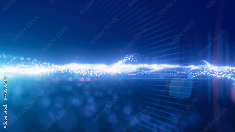 Poster blue energy glowing magic waves high tech digital iridescent with light rays lines and bokeh energy 