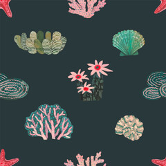 Coral reef. underwater nature vector illustration. watercolor painting.	