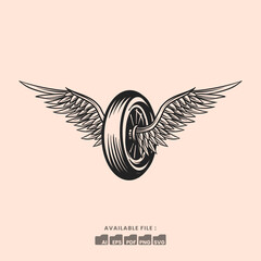 Simple Winged Motorcycle wheel in vintage style isolated