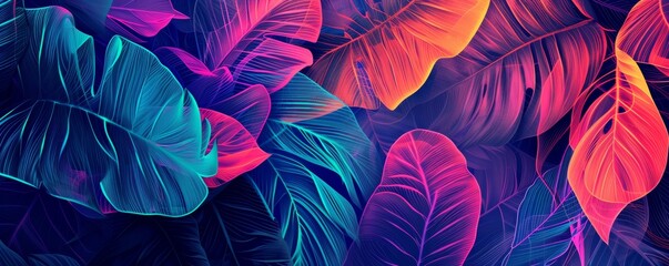 Colorful digital art of tropical leaves