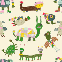 Monster seamless pattern. watercolor vector illustration. animal.