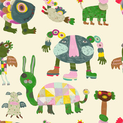 Monster seamless pattern. watercolor vector illustration. animal.