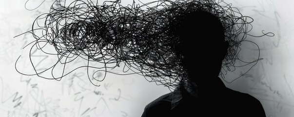 Silhouette of a person with abstract line patterns