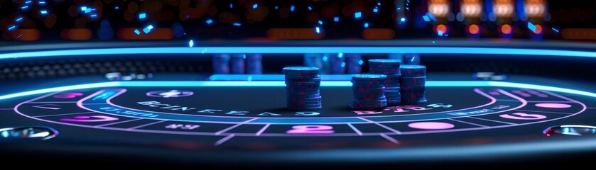 High-tech poker table with interactive digital surface and floating chips