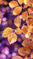 Golden leaves with bokeh background
