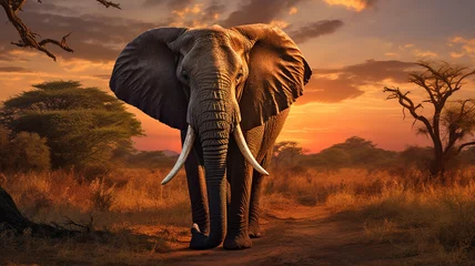 Foto op Aluminium elephant in the savanna at sunrise © Yuwarin