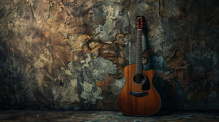 Fototapeta na wymiar acoustic guitar on grunge background