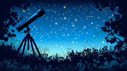 A telescope silhouetted against a starry night sky, zooming in on distant galaxies and nebulae, capturing the majesty of the cosmos - obrazy, fototapety, plakaty