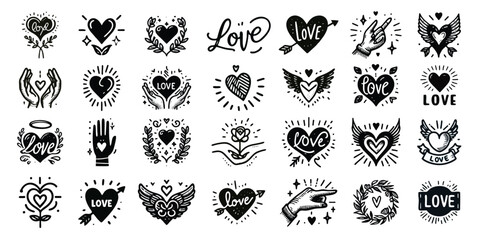 hand drawn love sign. simple love sign isolated on white background. love sign mark icons. love sign paint - stock vector.