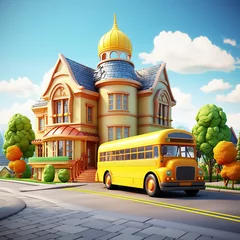 Foto op Canvas 3d photo of school bus in the city made with generative ai © M