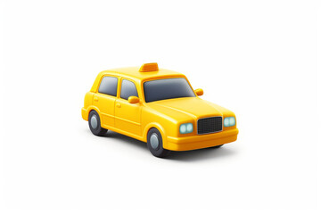 Detailed 3D rendering of a bright yellow taxi cab isolated on a white background with realistic shadows