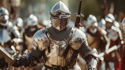 A knight in shining armor leading a charge, embodying leadership and bravery in the face of danger - obrazy, fototapety, plakaty