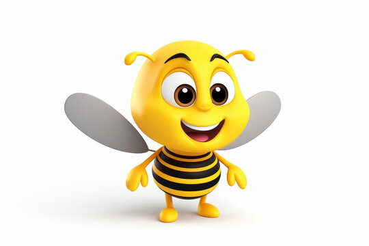 A cheerful 3D cartoon bee character in high resolution with detailed textures and a friendly expression
