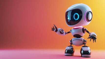 Cute robot character on studio background with copy space