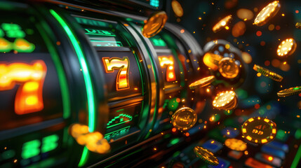 A slot machine with a green and gold color scheme - 770511435