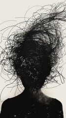 Abstract silhouette of a person with tangled lines