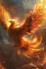 A phoenix rising from ashes, symbolizing rebirth, transformation, and the power of visionary leadership - obrazy, fototapety, plakaty