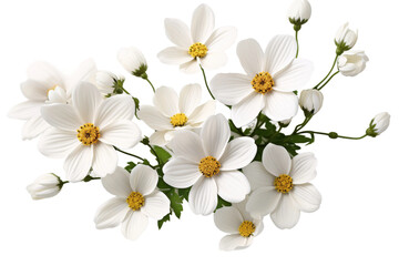 Cluster of White Flowers on White Background. On a White or Clear Surface PNG Transparent Background.