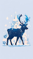 Christmas scene featuring a raindeer on a snowy background, perfect for holiday cards
