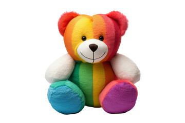 Rainbow Colored Teddy Bear Against White Background. On a White or Clear Surface PNG Transparent Background.
