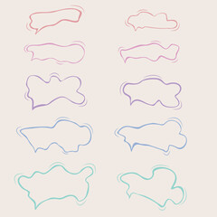 Set of hand drawn colorful frames. Pastel chalk crayon. Set of elements. Speech bubble shapes. Collection of banner for chat and advertising. Colorful comic stickers. Tag or badge template.