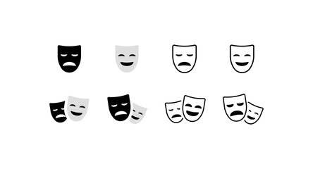 Theater mask icons. Smile and sadness mask icons. Linear style. Vector icons