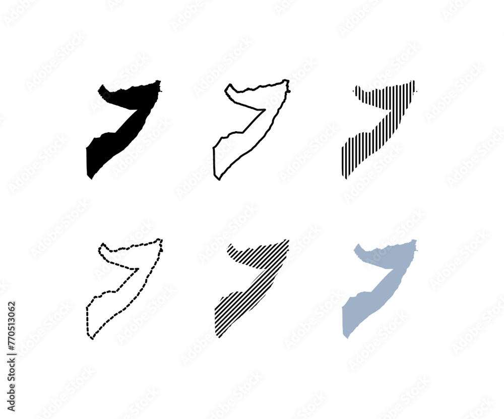 Poster outline map of the somalia. map of the somalia. linear style. vector icons