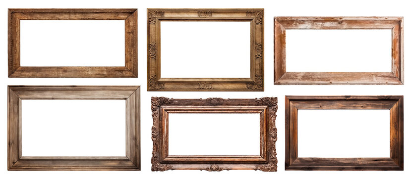 Set of old rustic wooden frames, cut out