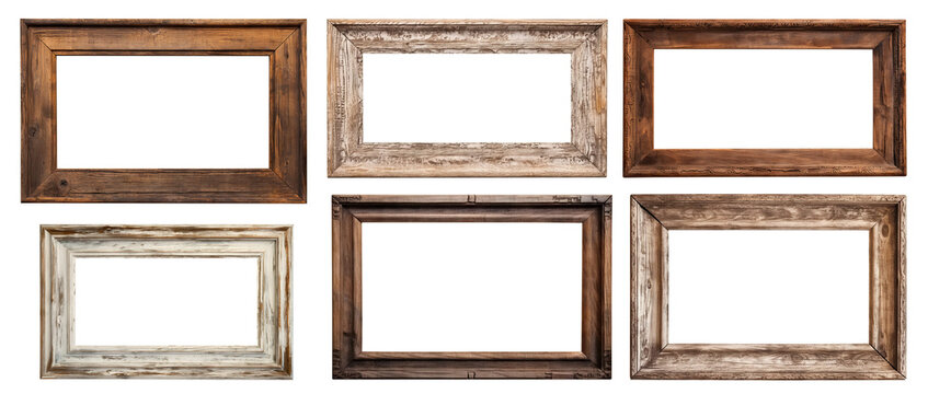 Set of old rustic wooden frames, cut out