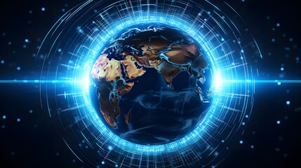 Obraz premium digital world, centered on America, enables global connectivity, high-speed data transfer, cyber technology, information exchange, and international communication.