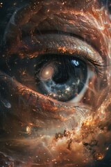 Galaxies swirling in the eyes of a cosmic giant, gazing through the fabric of reality