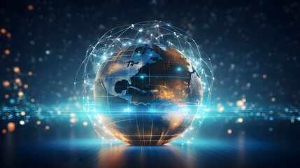 Obraz premium digital world, centered on America, enables global connectivity, high-speed data transfer, cyber technology, information exchange, and international communication.