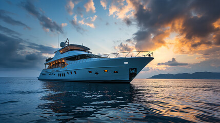 ship in the sea, Aerial tracking top down video of luxury yacht cruising in deep blue open ocean...