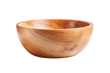 Wooden Bowl on White Background. On a White or Clear Surface PNG Transparent Background.