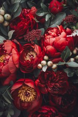 Close-up of blooming peony flowers background. Beautiful floral background