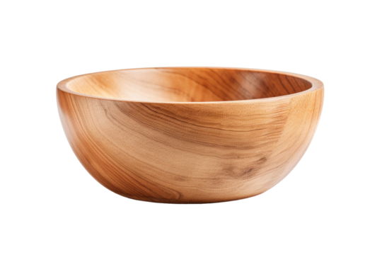 Wooden Bowl on White Background. On a White or Clear Surface PNG Transparent Background.