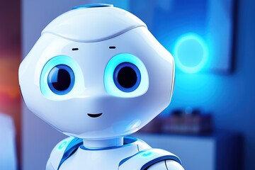 close-up view of a nice clean detailed futuristic robotic housekeeper robot-android