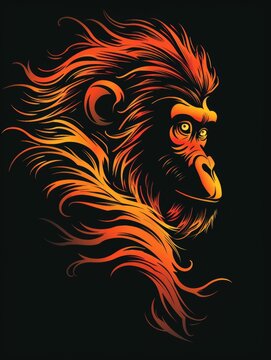 The head of a monkey with fiery hair. A magical creature made of fire.