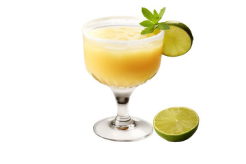 Refreshing Drink With Lime Slice. On a White or Clear Surface PNG Transparent Background.