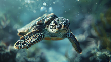 Obraz premium green sea turtle, underwater view beautiful Sea , animal under the sea a turtle