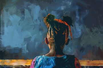 African girl in classroom, dreaming of future career, education empowerment concept, digital painting