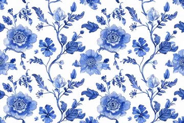 Poster Watercolor Seamless pattern with blue and white © Thi