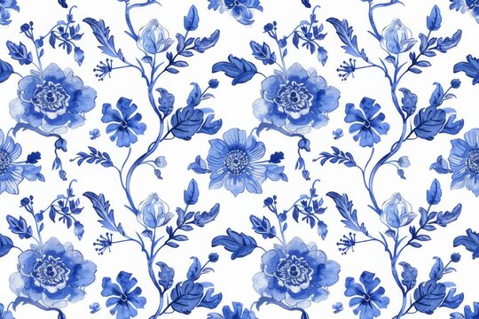 Watercolor Seamless pattern with blue and white