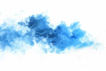 Fototapeta na wymiar Blue Smoke Explosion on White Background, Abstract Dust Cloud Effect, Digital Illustration