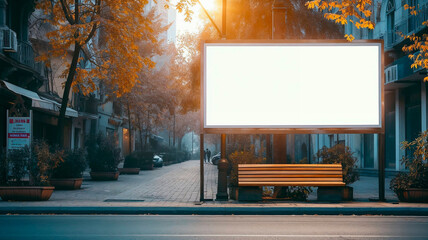 empty billboard on city street at dawn