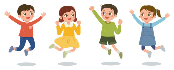 笑顔でジャンプする子どもたちのイラスト