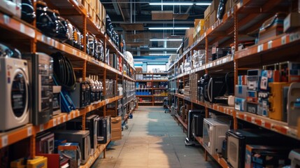 Pawnshop, household appliances store. Interior without people