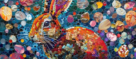 Colorful Mosaic Chubby Rabbit with Easter Themes,a Sparkling Dimensional Masterpiece
